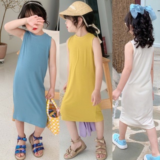 Versión niñas vestido de Color sólido Casual niños chaleco vestido (1)