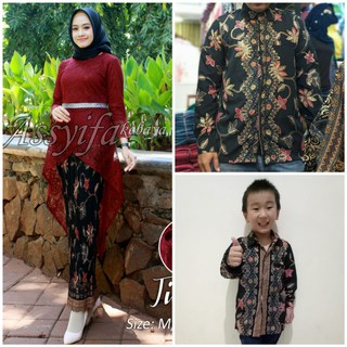 Pareja de la familia traje kebaya brukat Navia Combi Plisket falda y batik camisa