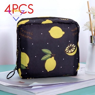 4 Pcs Portable Nylon Sanitary Napkin Storage Bag Cute Cartoon Sanitary Napkin Aunt Towel Pad Storage Bag-Black