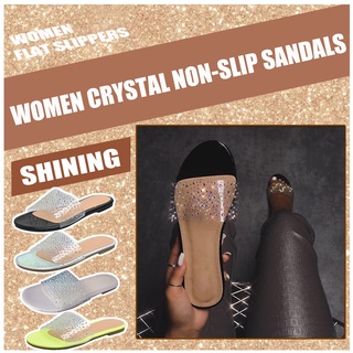 mujer señoras moda transparente cristal plano deslizamiento en playa zapatillas zapatos