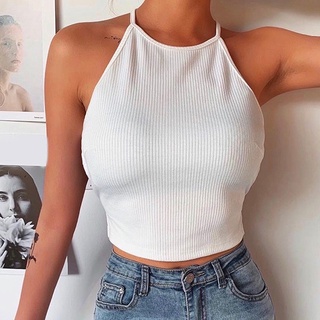 Women'S Fashion Hanging Neck Strap Vest Sexy Backless Straps Crop Tops Sleeveless O-Neck Tank Top Vest
