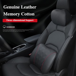Universal asiento de coche reposacabezas Lumbar soporte almohada cuero genuino y espacio memoria algodón con logotipo del coche accesorios negro marrón Beige gris