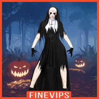 [FINEVIPS] Conjunto de Cosplay de fiesta de Halloween para mujer, Medieval, monja, disfraz de fiesta (5)