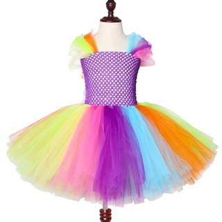 niñas arco iris vestido colorido malla princesa vestido de los niños festival mostrar vestido falda