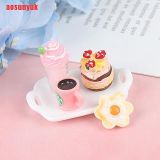 {aosunyuk} 1:12 casa de muñecas miniatura bandeja de fresa pastel helado bebida café TTE