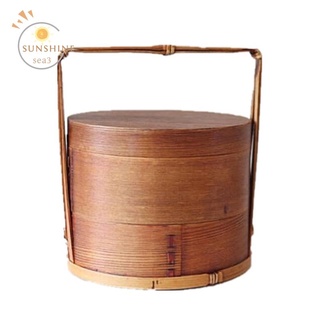 lonchera de madera con doble capa portátil estilo japonés 2.1l para picnic/comida/cubiertos