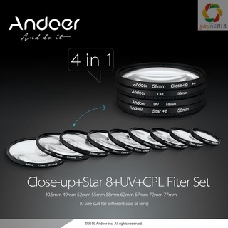 andoer 58mm uv+cpl+close-up+4 +star filtro de 8 puntos circular filtro polarizador filtro macro close-up star 8 puntos filtro con bolsa para nikon canon pentax sony dslr cámara (4)
