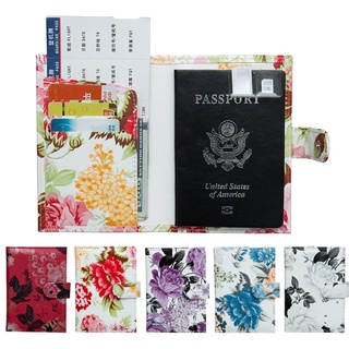 en multi color peonía flor impresión pasaporte cubierta cartera de cuero pasaporte titular de la tarjeta con ranuras de tarjetas rfid bloqueo de viaje