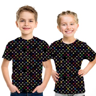 Verano De Manga Corta Camiseta Louis Vuitton Niño Niña Tops Impresión 3D Casual Cuello Redondo Streetwear Niños (5)