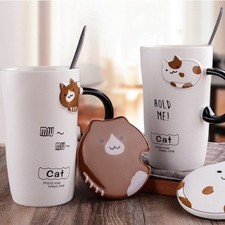 Taza de dibujos animados con tapa cuchara de cerámica taza de los niños versión encantadora pareja taza de leche taza de café taza de café 98.my