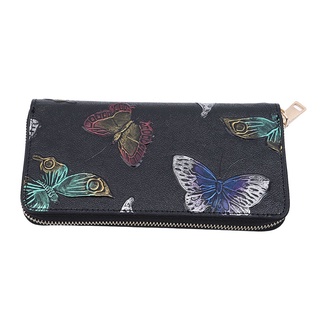 las mujeres larga cartera de cuero de la pu 3d relieve rosa libélula mariposa señora bolso de embrague de gran capacidad femenina cremallera bolso