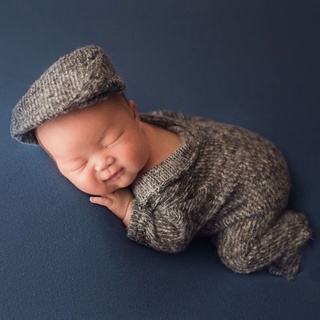 omg* 2 piezas de accesorios de fotografía recién nacidos traje de mameluco conjunto de sombrero de manga larga trajes trajes (5)