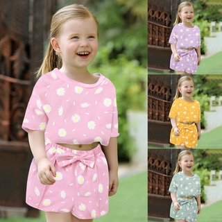 Twice**toddler Baby Girls Kids Floral impreso camiseta Crop Tops Shorts 2PCS trajes conjunto