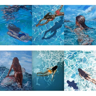 diy pintura hecha a mano por números sin marco natación mujer imagen sobre lienzo