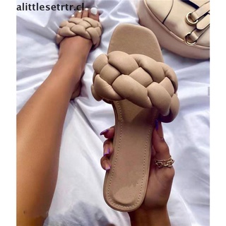 [alittlesetrtr] zapatillas de tejido mujer dedo del pie abierto sandalias planas cómodas diapositivas de playa chanclas [cl]