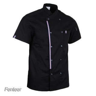 [FENTEER] 2xmujeres hombres Chef chaquetas abrigo manga corta camisa uniformes de cocina negro XXL
