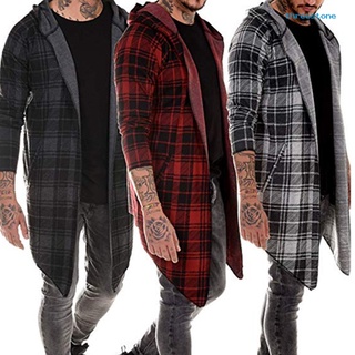 Otoño de la moda de los hombres de cuadros de impresión de manga larga Causal con capucha camisa abrigo Outwear (1)