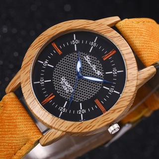 [Qerfshop] reloj de madera natural minimalista bambú Denim moda fresco
