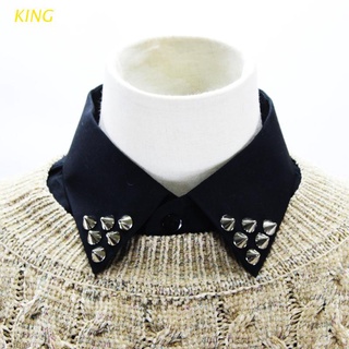 KING decorativo botón negro falso Collar Punk plata tachuelas solapa media camisa (1)