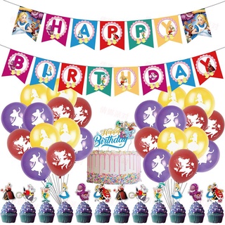 alice in wonderland tema feliz cumpleaños decoración de fiesta decoraciones conjunto de decoración de tartas niños bandera de cumpleaños fiesta necesidades de fiesta suministros