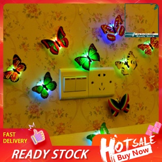 zm_ colorido led luz de noche simulación 3d mariposa pegatinas de pared decoración del hogar fiesta