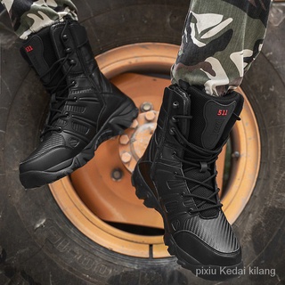 Botas de combate de alta calidad MD + RB botas militares de cuero impermeable del ejército de los hombres botas tácticas al aire libre senderismo combate Swat Boot Kasut tentera zapatos de entrenamiento Wg7L
