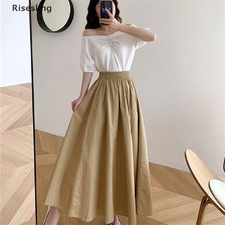 Riseskhg Women Long Skirt Muslimah Skirt Plus Size High Waist Simple Solid Color Skirt *Hot Sale (2)