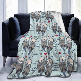 Cute Lovely Otters Throw Blanket Comfy Premium Flannel Fleece Sofa Blanket Comfortable Thermal Noon Break Blankets Durable Lap Blanket Warm Throw Wrap Blanket for All Season
