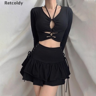 [Retc] Verano Streetwear mujeres cintura alta vendaje Mini falda gótico oscuro Punk BR548
