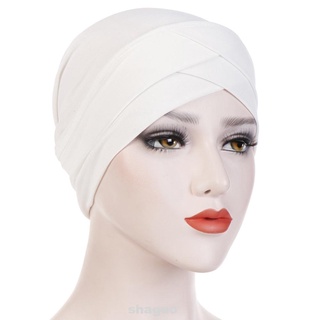 compras de moda musulmán tela elástica cruz frente mujeres sombreros