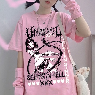 SASSYME Goth Mujer Camiseta Estética Suelta Dark Grunge Streetwear (1)
