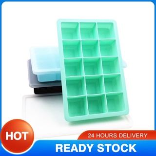 15 cuadrícula de grado alimenticio de silicona bandeja de hielo casa con tapa DIY casero cubo de hielo molde cuadrado máquina de hielo negro rosa