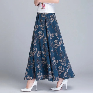 Falda floral de gasa Falda de una línea de cintura alta de media longitud Falda larga y grande Falda pequeña