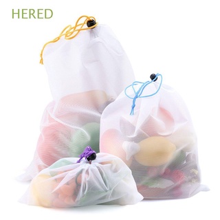 HERED 5Pcs/Set Reusable Fruit Grocery Bags Washable Toys Pocket Mesh Storage Bag Polyester Eco-friendly Shopping Kitchen Gadget Drawstring Home & Living Vegetable Pouch/Multicolor
