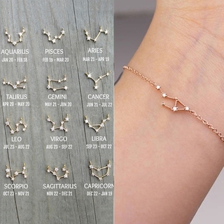 12 constelación pulseras simples para mujeres charm zodiac patrón cadena brazaletes bebé cumpleaños pulsera joyería regalo