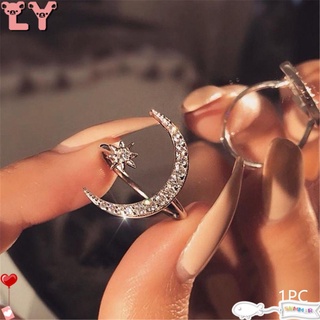 LY preciosos anillos de diamantes de compromiso anillo de boda Crescent Moon&Star 925 chapado en plata para joyas de moda ajustables de 5-12 de 18 quilates, Multicolor
