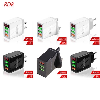 RDB 3 USB Phone Charger Quick Charge QC3.0 Fast Charging LED Display EU/US/US Plug Wall Charger Mobile Phone Charger Travel Power Adapter