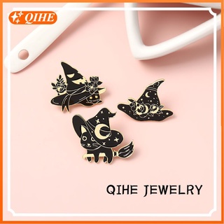 Witch Cats Enamel Pin Custom Starry Wizard Hat Brooch Bag Clothes Lapel Pin Black Gothic Badge Witchcraft Jewelry Gift Friends (1)