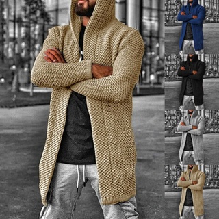 Hombres de punto de manga larga Cardigan suéter chaqueta abrigo invierno prendas de punto Outwear