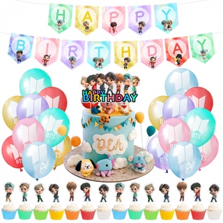 BTS Party Balloon Decoration Pull The Flag Cake Insert The Cards Birthday Festival Celebrate Set