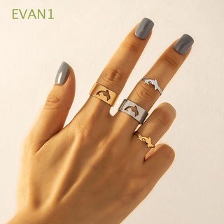 EVAN1 Elegant Korean Style Open Ring Adjustable Fashion Jewelry Love Heart Ring Set Hollow Moon Dolphin Male Alloy Simple Couple Finger Ring/Multicolor
