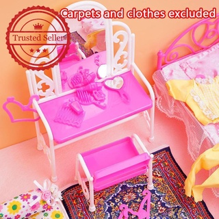 Juego de peine de Cama rosada y silla Para Barbies muebles de dormitorio muñecas M5A4