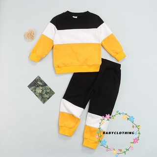 Bbcq-2 piezas de trajes casuales para niños, niños bloque de Color de manga larga cuello redondo sudadera + pantalones con bolsillos