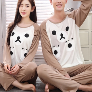 Hombres mujeres pijamas conjunto Baju Tidur más el tamaño de dibujos animados de impresión T-Shirt pantalones largos ropa de dormir pareja (5)