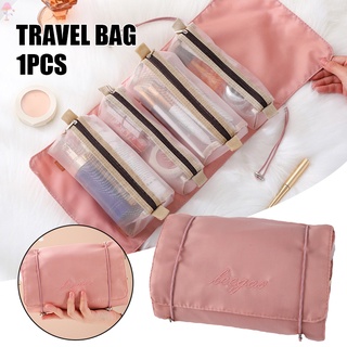 Lc soporte Roll-Up bolsa de maquillaje Kit de tocador extraíble malla cosméticos bolsas de almacenamiento para viajes ver a través de cuidado Personal bolsa de almacenamiento