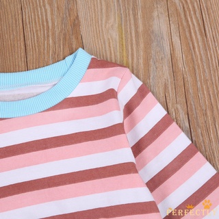 Pft7-Zz recién nacido niñas niños conjunto, estampado de rayas bebé manga larga cuello redondo Top, cintura elástica pantalones largos (6)