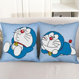 Almohada de punto de cruz impreso autobordado Doraemon azul gordo hombre jingling gato de dibujos animados niños y estudiantes 9.30