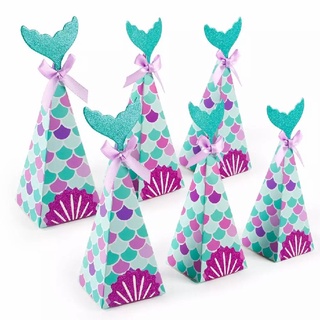huiran cajas de caramelos de sirena para fiesta necesita sirena bolsas de regalo para niños cumpleaños bebé ducha bajo el mar sirena fiesta decoraciones y suministros caja de caramelos (1)