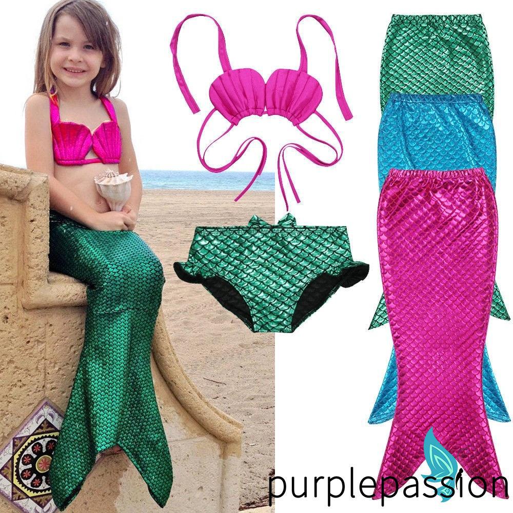 ipm-3pcs niña niños sirena cola bañable bikini conjunto traje de baño disfraz de lujo