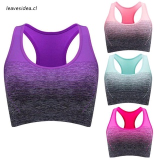 lea Women Seamless Padded Sports Bra Gradient Contrast Color H-Back Yoga Bralette Wire-Free Stretch Quick Dry Fitness Vest